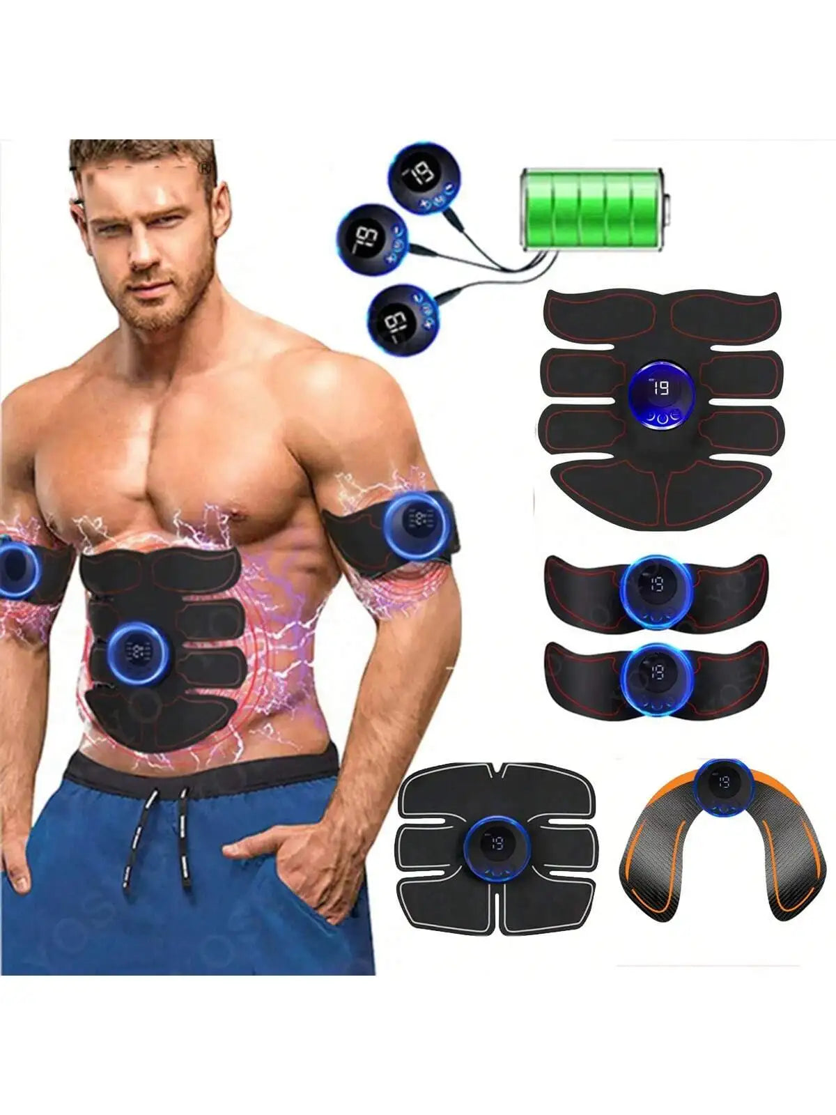 EMS Estimulador muscular Abdominal Fitness ABS parches de entrenamiento de brazos instrumento de ejercicio muscular carga USB hogar hombres