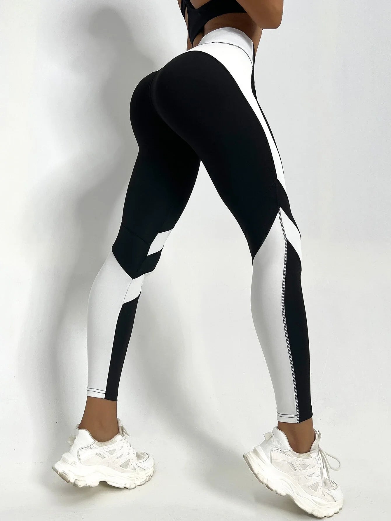 Leggings de yoga de dos tonos Medias deportivas con control de barriga