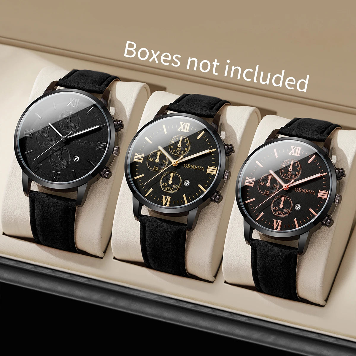 1/3PCS Reloj para hombre Relojes de cuarzo analógicos con correa de cuero informal con calendario