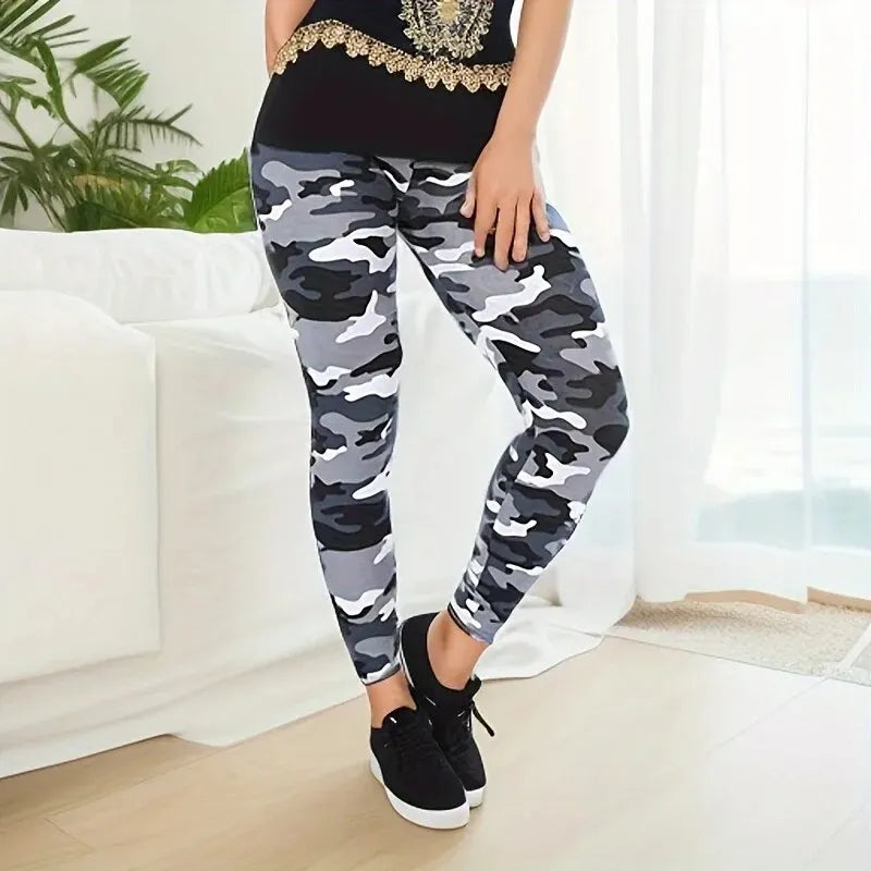 Leggings sexis con estampado de camuflaje para mujer, chaqueta deportiva, pantalones ajustados, pantalones ajustados de alta elasticidad