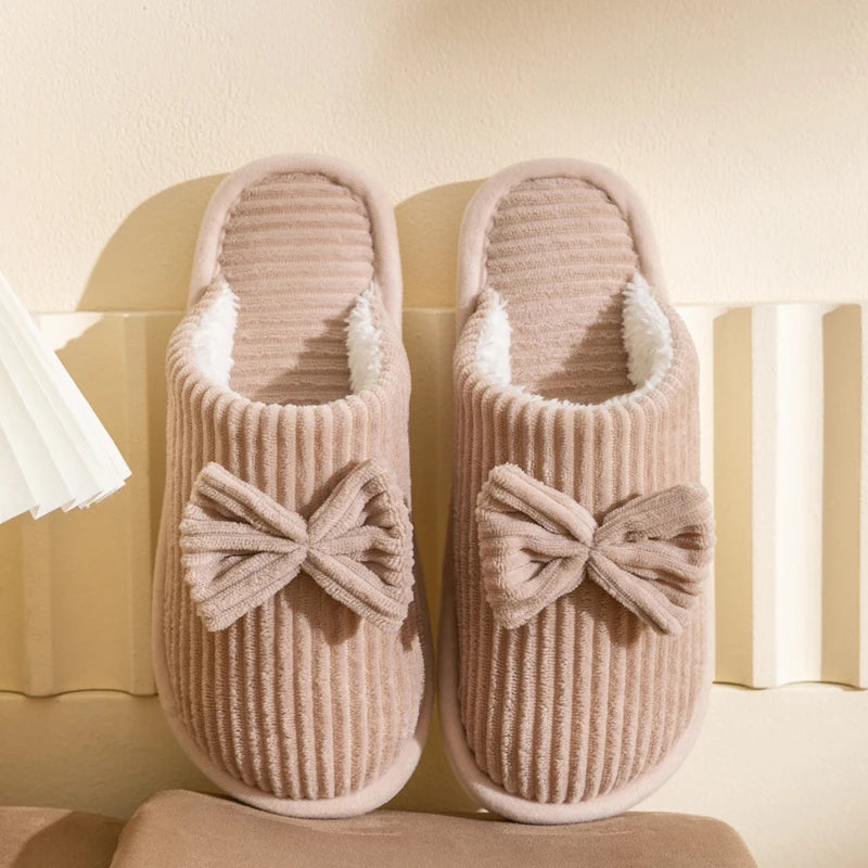 Zapatillas con lazo para mujer, pantuflas cálidas ligeras y cómodas y suaves para el hogar, para otoño/invierno, para interior del dormitorio
