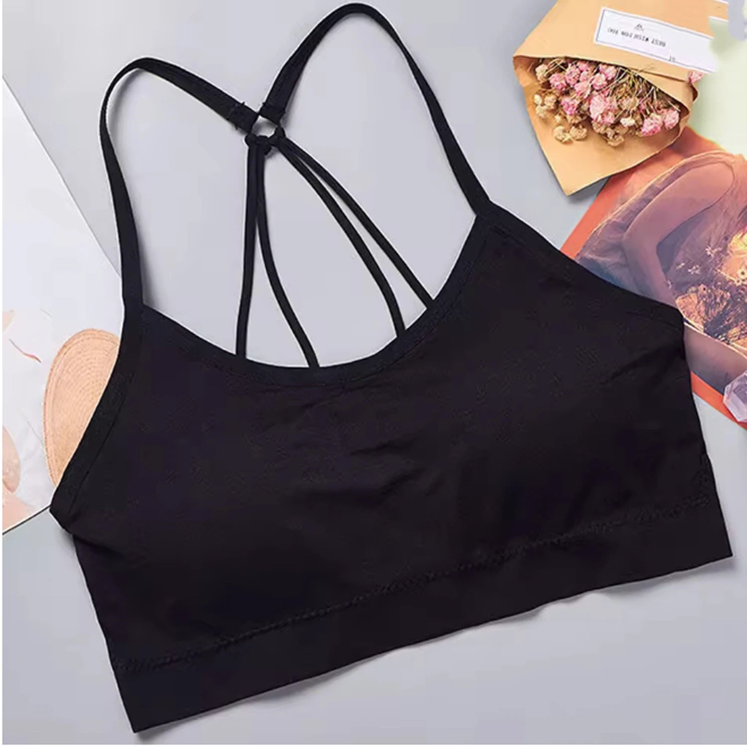 Ropa interior deportiva para mujer, Top corto sin costuras para Yoga y Fitness, correas anchas con letras, ropa deportiva cómoda para entrenamiento