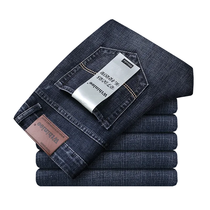 Wthinlee, nuevos pantalones vaqueros de negocios para hombres, pantalones vaqueros informales rectos elásticos a la moda, pantalones vaqueros clásicos azules y negros para trabajo, ropa de marca masculina