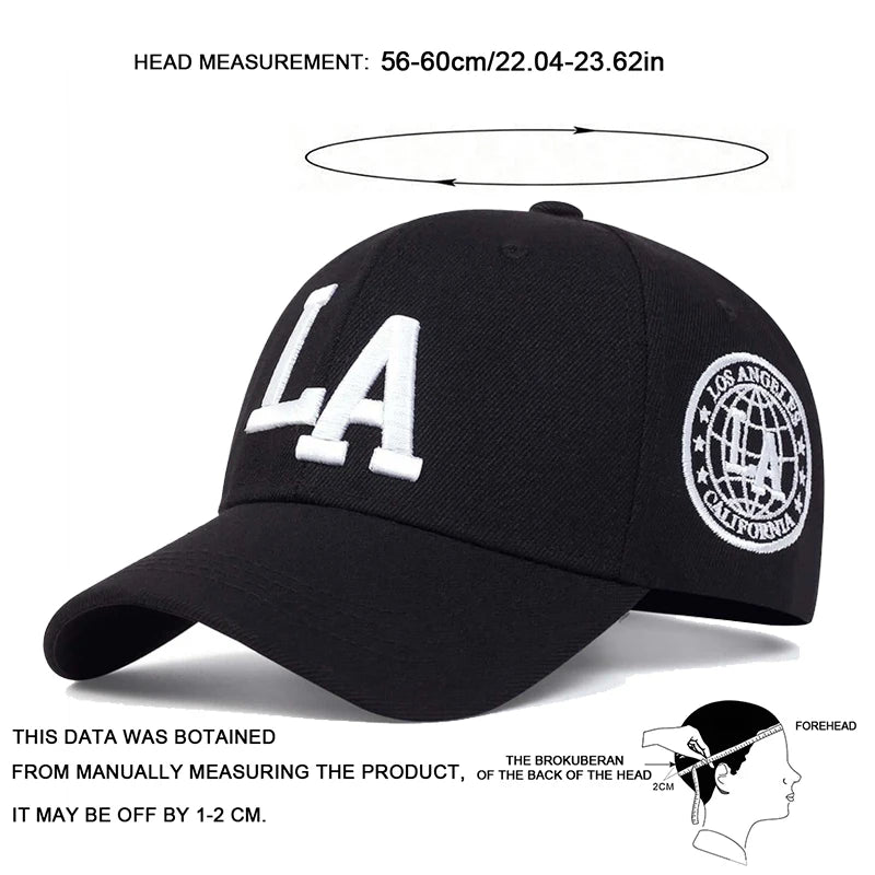 Gorras de béisbol unisex con bordado de letras LA, gorras informales ajustables para exteriores, primavera y otoño, sombrero protector solar