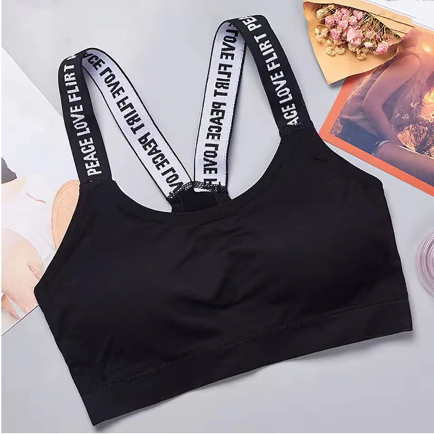 Ropa interior deportiva para mujer, Top corto sin costuras para Yoga y Fitness, correas anchas con letras, ropa deportiva cómoda para entrenamiento