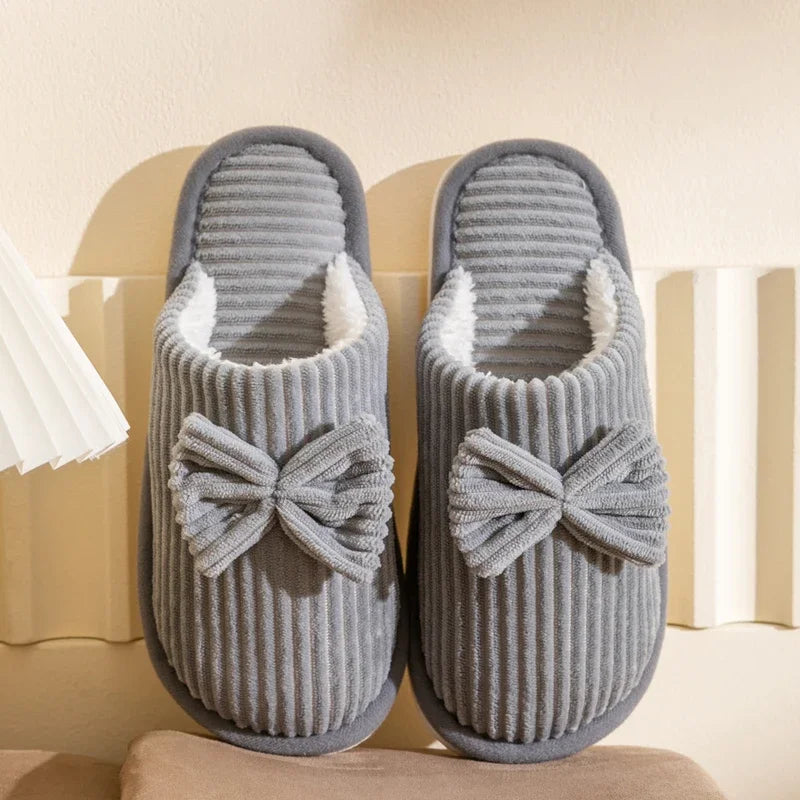 Zapatillas con lazo para mujer, pantuflas cálidas ligeras y cómodas y suaves para el hogar, para otoño/invierno, para interior del dormitorio
