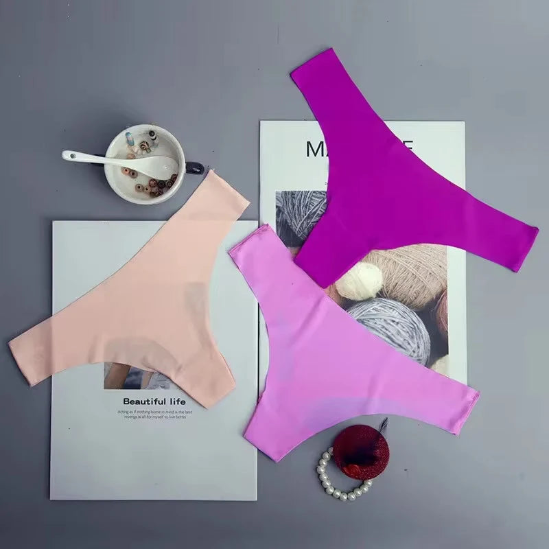 Bragas de 3 uds para mujer, ropa interior de seda helada, bragas de cintura baja con cintura en V, entrepierna de algodón, ropa interior deportiva transpirable de secado rápido