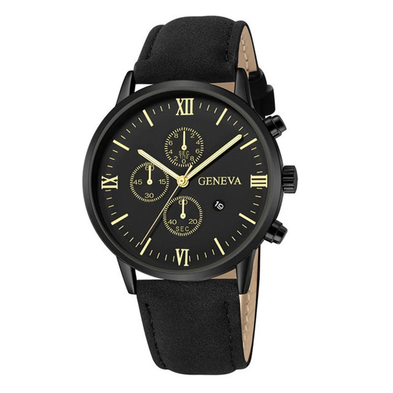 1/3PCS Reloj para hombre Relojes de cuarzo analógicos con correa de cuero informal con calendario