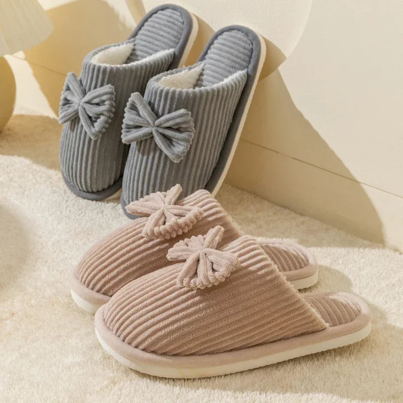 Zapatillas con lazo para mujer, pantuflas cálidas ligeras y cómodas y suaves para el hogar, para otoño/invierno, para interior del dormitorio
