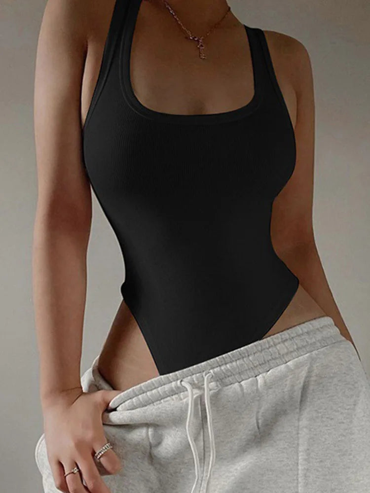 Body de punto sin mangas para mujer, Tops sexys ajustados con hombros descubiertos, corpiño informal de calle para discoteca