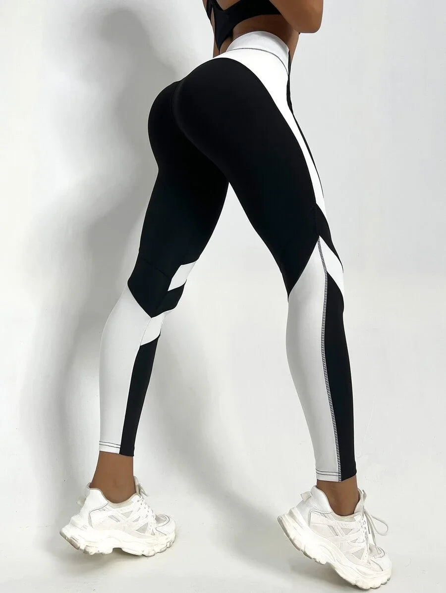 Leggings de yoga de dos tonos Medias deportivas con control de barriga