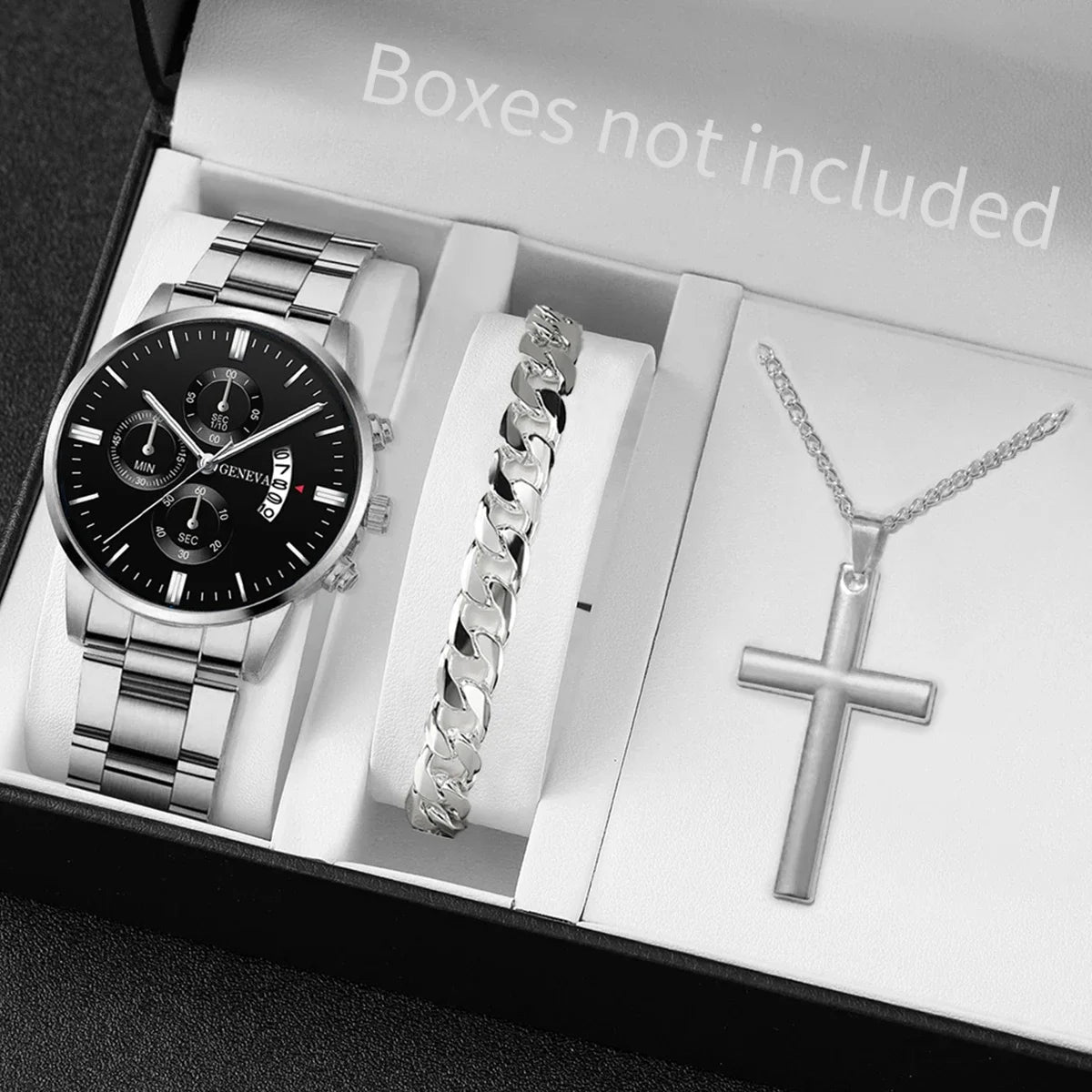 Conjunto de reloj para hombre de 3 piezas, tendencia de negocios, reloj de cuarzo con esfera redonda clásica, conjunto de collar y pulsera, regalo perfecto para amigos o papá