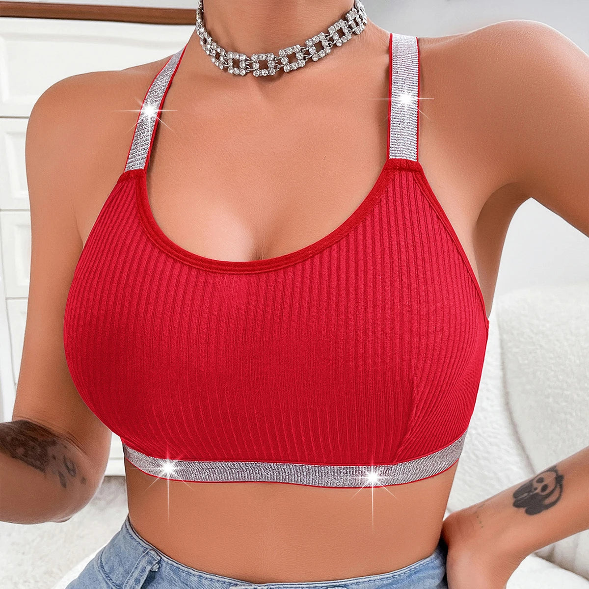 Ropa deportiva acanalada para mujer, ropa interior Sexy para Fitness, camisetas sin mangas para Yoga, lencería con espalda descubierta, sujetadores para mujer, Bralette cómodo Push Up Chic