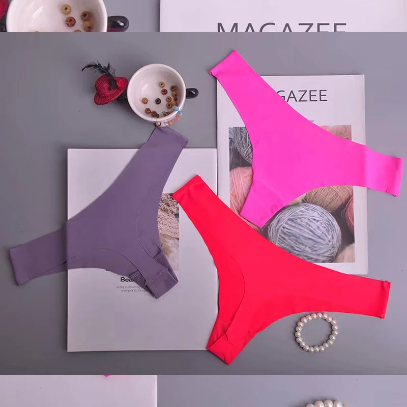 Bragas de 3 uds para mujer, ropa interior de seda helada, bragas de cintura baja con cintura en V, entrepierna de algodón, ropa interior deportiva transpirable de secado rápido