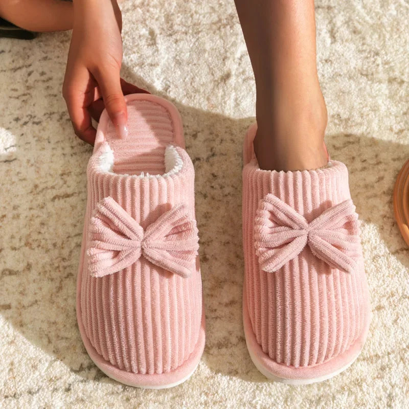 Zapatillas con lazo para mujer, pantuflas cálidas ligeras y cómodas y suaves para el hogar, para otoño/invierno, para interior del dormitorio