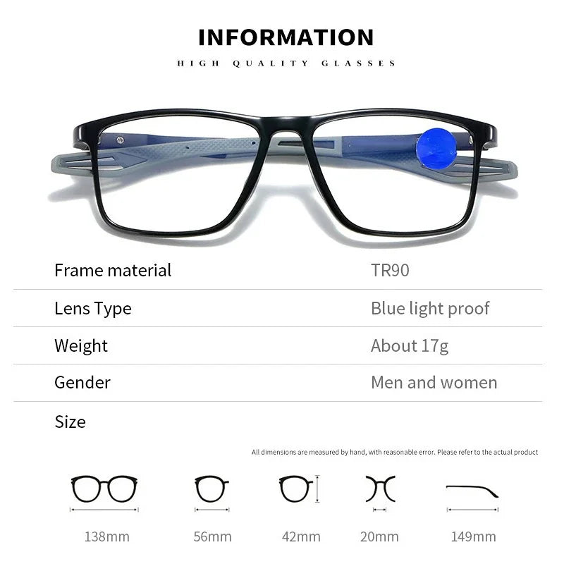 Gafas de lectura antiluz azul ultraligeras TR90, gafas deportivas para presbicia, gafas ópticas de visión de lejos para hombres y mujeres, dioptrías a + 4,0