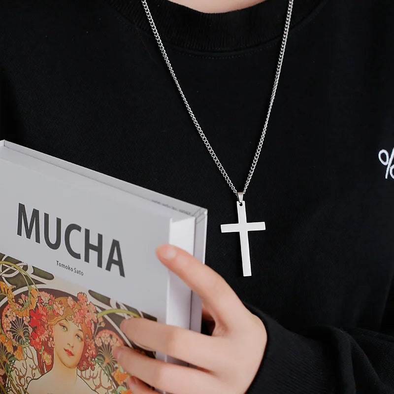 Collar con colgante de cruz de acero inoxidable a la moda, cadena de eslabones Punk Hip Hop Unisex, joyería con dijes para niños y niñas, regalo genial