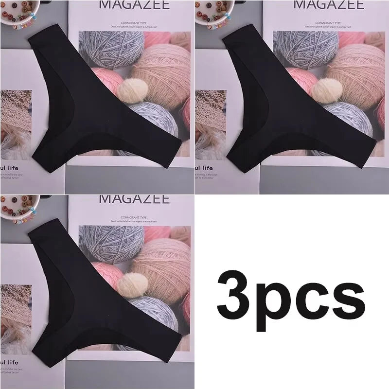 Bragas de 3 uds para mujer, ropa interior de seda helada, bragas de cintura baja con cintura en V, entrepierna de algodón, ropa interior deportiva transpirable de secado rápido