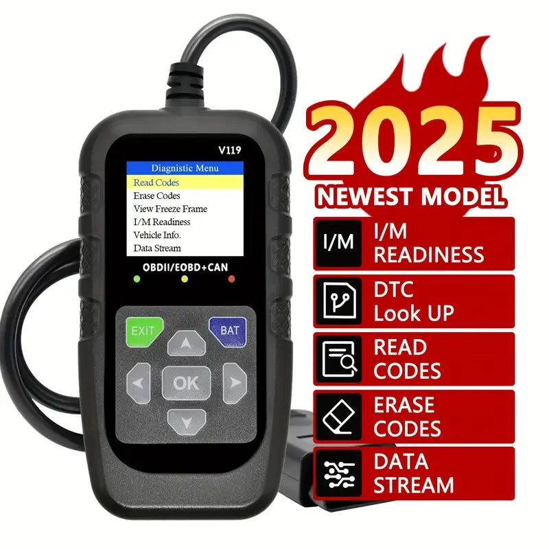 Escáner V119 OBD2: herramienta de diagnóstico de automóvil con prueba de voltaje y alimentación USB, lectura/clara códigos para vehículos EOBD/CAN OBD2