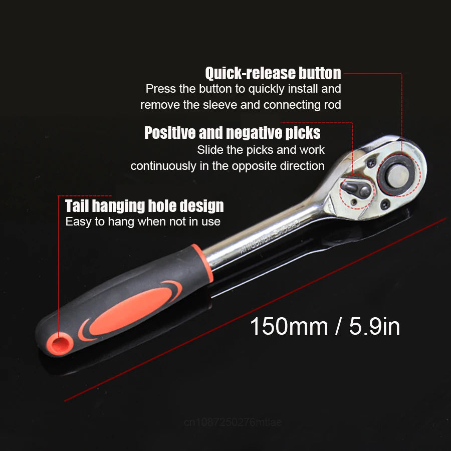 Juego de llaves de vaso con varilla de extensión, herramienta de reparación de bicicletas para coche, barco, motocicleta, herramientas de reparación de automóviles, trinquete de enchufe corto