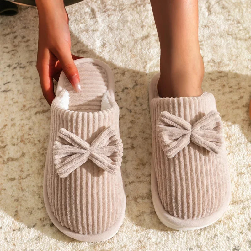 Zapatillas con lazo para mujer, pantuflas cálidas ligeras y cómodas y suaves para el hogar, para otoño/invierno, para interior del dormitorio