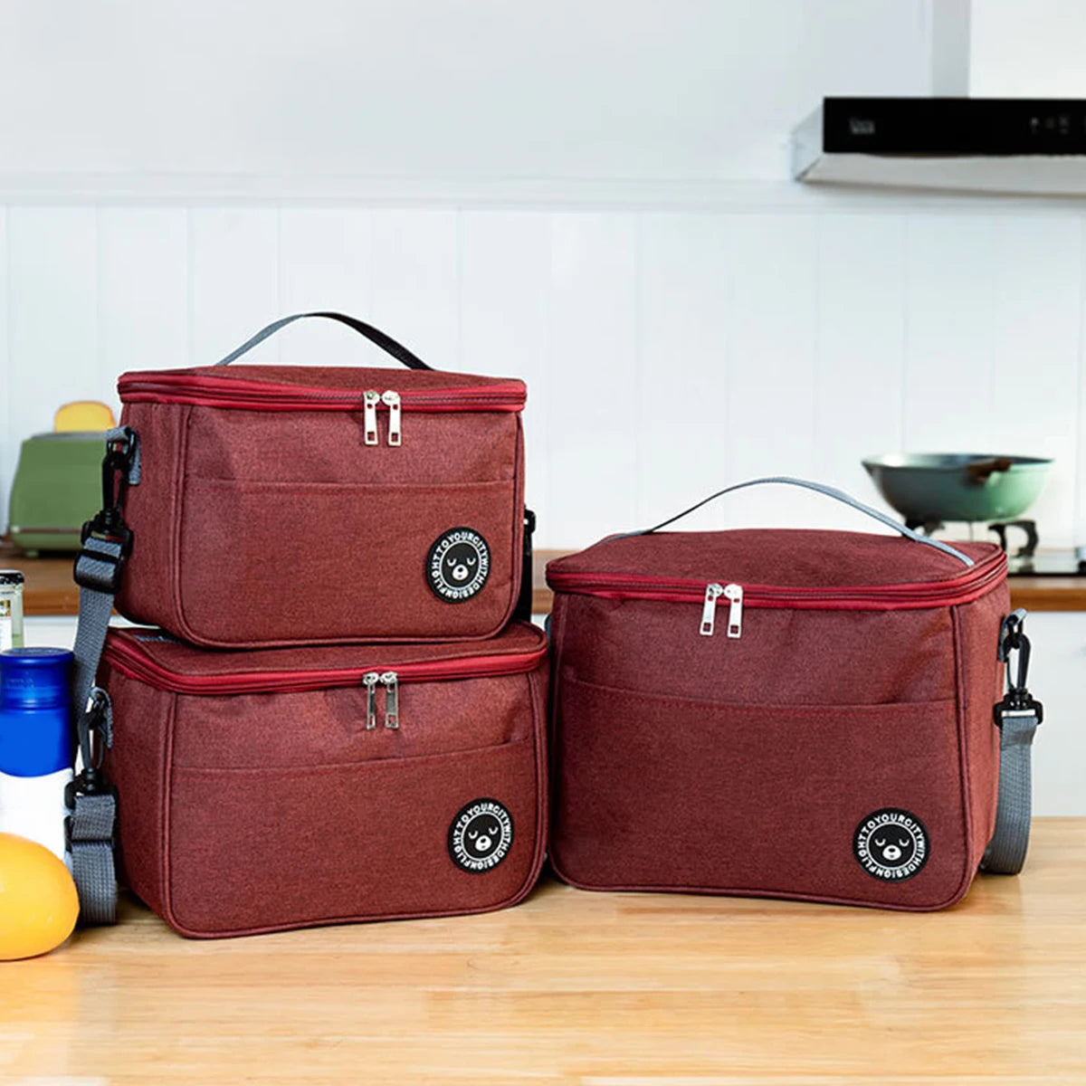 Capacidad de mano con bolsa aislante con correa para el hombro, bolsa para lonchera, bolsa de almuerzo impermeable gruesa para estudiantes. -zmt