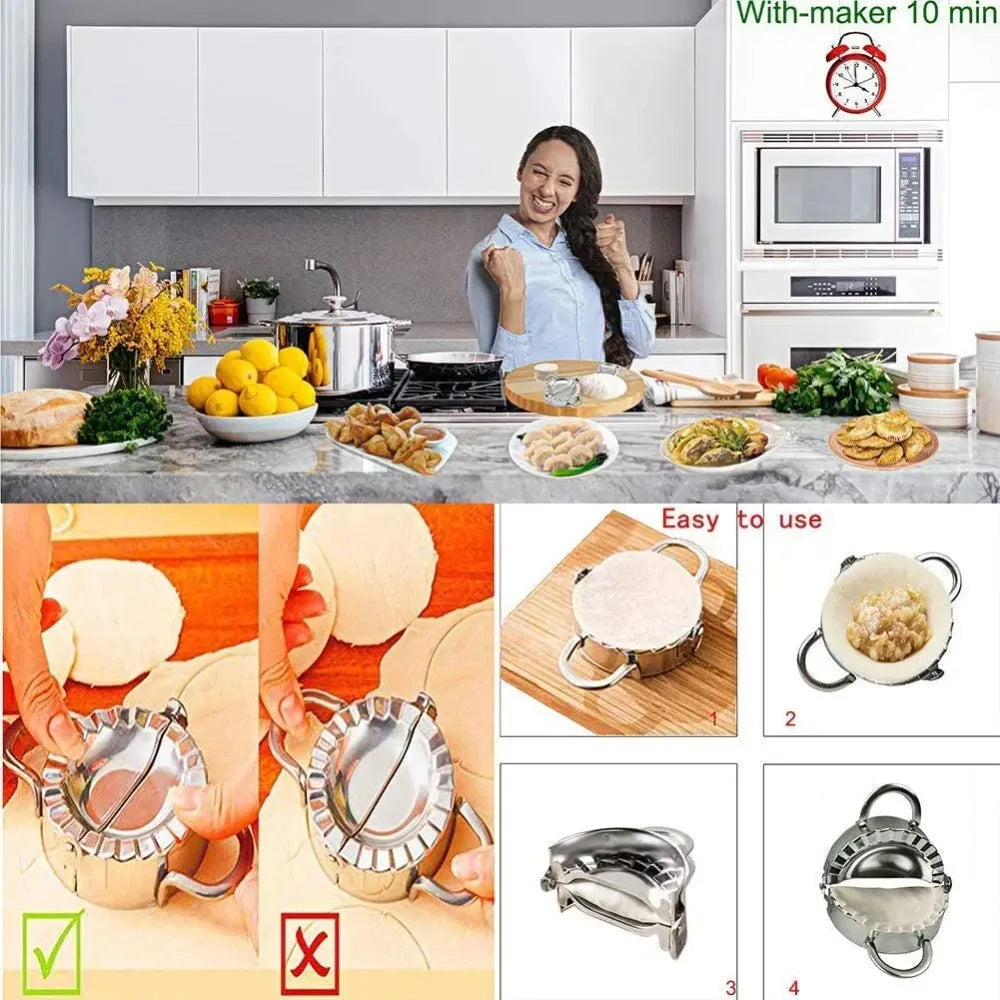 Máquina para hacer dumplings de acero inoxidable, molde para piel de dumplings, máquina para hacer raviolis, prensa para hacer pasteles, envoltorio, pastelería, accesorios de cocina