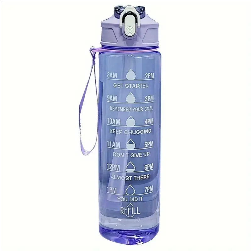 Botella de agua deportiva de gran capacidad de 800ml/27oz, taza de plástico a prueba de fugas con báscula de tiempo adecuada para viajes, deportes de Fitness