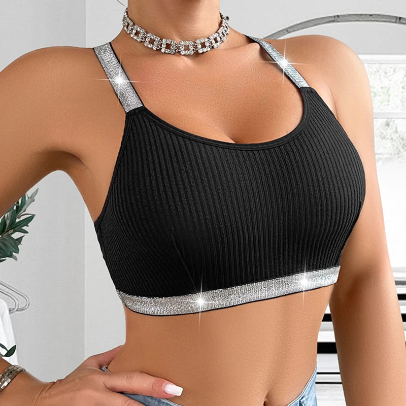 Ropa deportiva acanalada para mujer, ropa interior Sexy para Fitness, camisetas sin mangas para Yoga, lencería con espalda descubierta, sujetadores para mujer, Bralette cómodo Push Up Chic