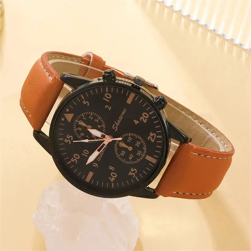 Nuevo reloj de pulsera de lujo para hombre, reloj de pulsera de cuarzo de cuero marrón a la moda de negocios, juego de regalo de Relogio Masculino