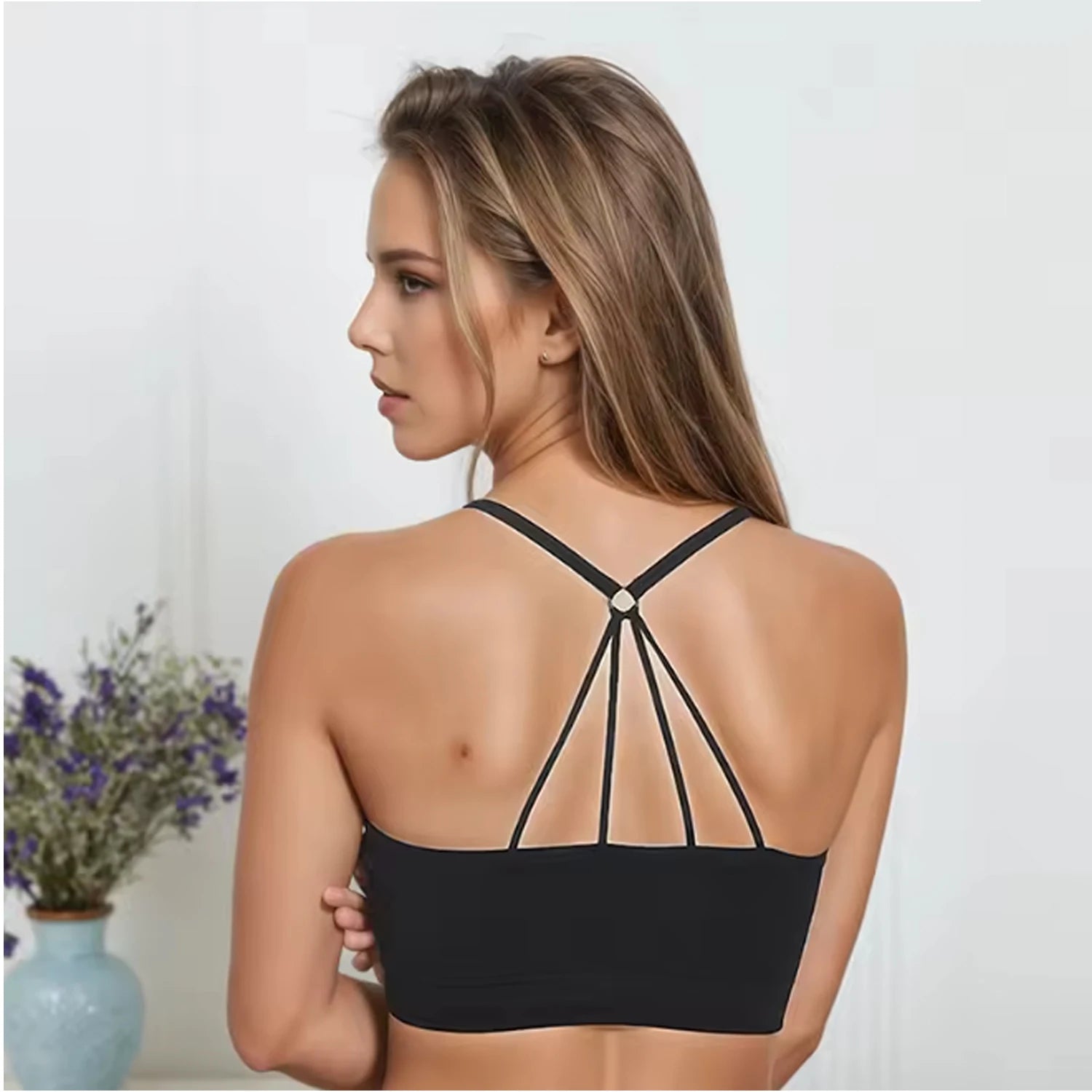 Ropa interior deportiva para mujer, Top corto sin costuras para Yoga y Fitness, correas anchas con letras, ropa deportiva cómoda para entrenamiento