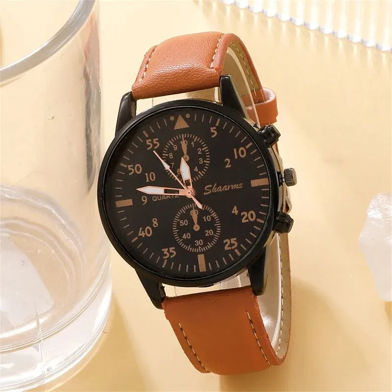 Nuevo reloj de pulsera de lujo para hombre, reloj de pulsera de cuarzo de cuero marrón a la moda de negocios, juego de regalo de Relogio Masculino