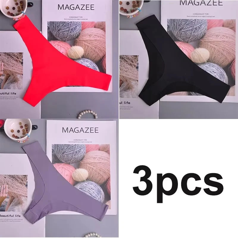 Bragas de 3 uds para mujer, ropa interior de seda helada, bragas de cintura baja con cintura en V, entrepierna de algodón, ropa interior deportiva transpirable de secado rápido