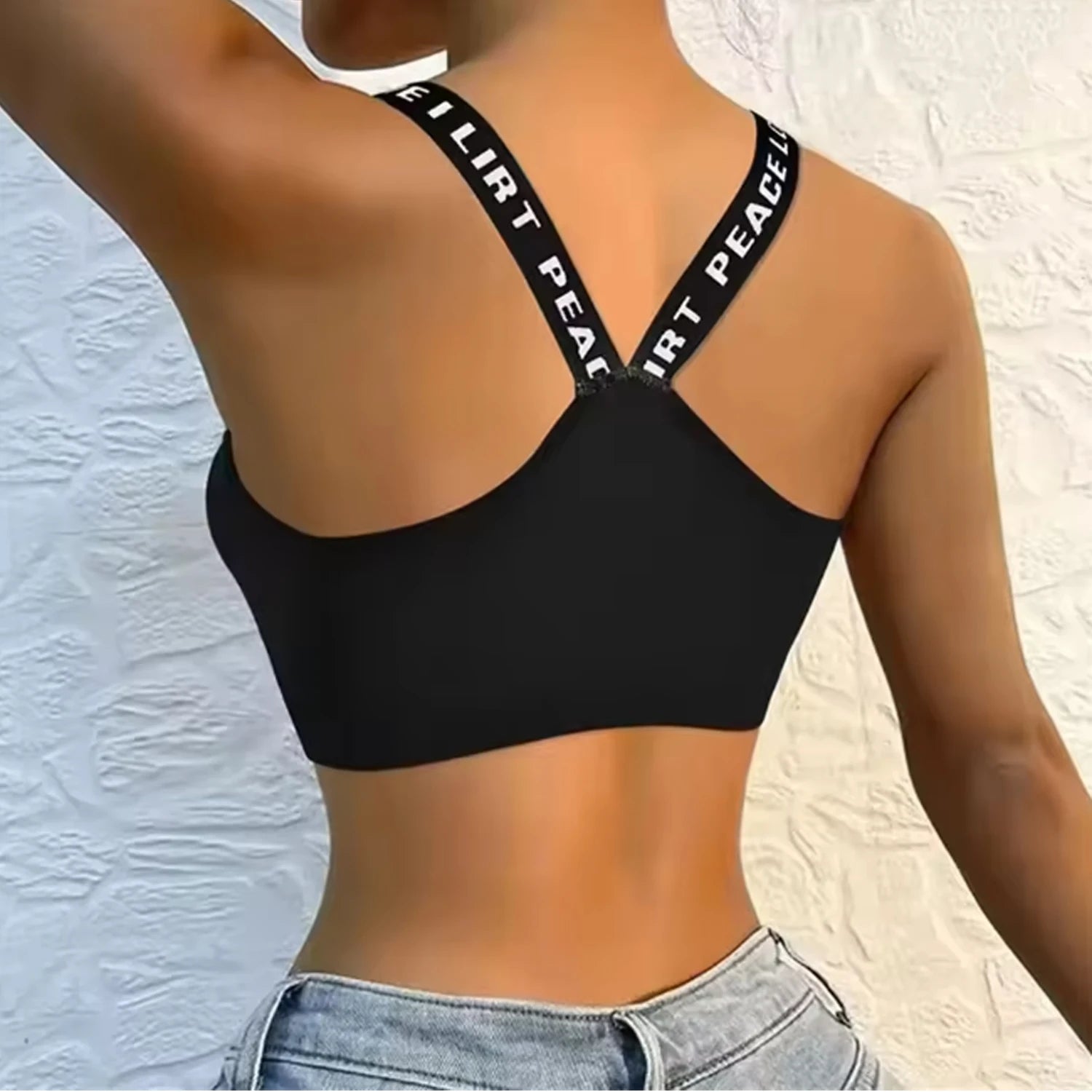 Ropa interior deportiva para mujer, Top corto sin costuras para Yoga y Fitness, correas anchas con letras, ropa deportiva cómoda para entrenamiento