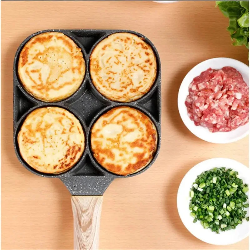 Tortilla de huevo antiadherente gruesa de 4 agujeros, sartén para cocinar carne a la parrilla, hamburguesa, pan, desayuno, utensilios de cocina de inducción, sartén para tortilla