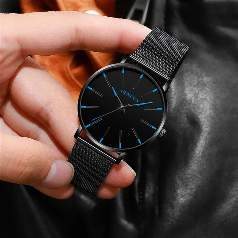 Relojes de negocios a la moda para Hombre, Reloj de pulsera de cuarzo analógico con correa de malla ultrafina Simple, Reloj para Hombre