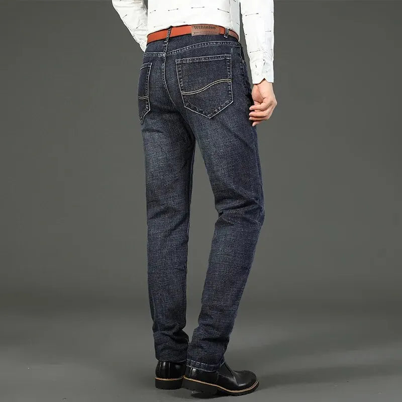 Wthinlee, nuevos pantalones vaqueros de negocios para hombres, pantalones vaqueros informales rectos elásticos a la moda, pantalones vaqueros clásicos azules y negros para trabajo, ropa de marca masculina