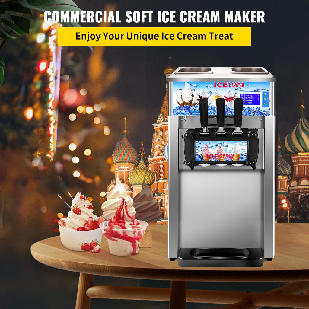 Máquina comercial de helado de servicio suave SIHAO: tres sabores 18 l/h con pantalla LCD y limpieza con un solo toque para tiendas de postres, cafeterías